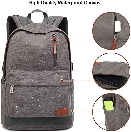UNIWALK Canvas ruksak za Laptop, vodootporni školski ruksak sa USB koledžom za punjenje