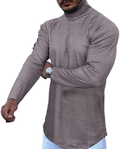 Turtleneck Muškarci dugih rukava Modne majice Plaid Houndstooth donje košulje mokovite kornjače Slim Fit
