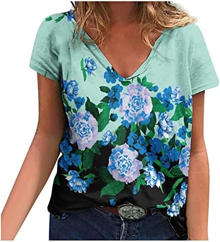 2023 kratki rukav pamuk duboki V izrez cvjetna grafička bluza majica za žene ljetna jesen Tee CW CW