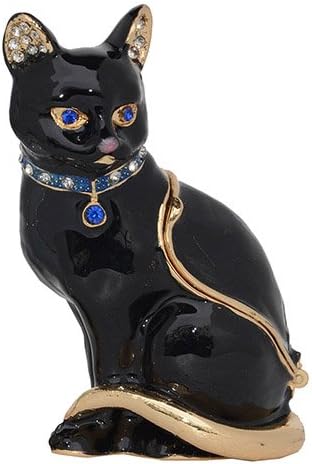 MIXDOM Crna Kitty Trinket kutija za nakit ručno obojena dekorativna kutija sa prstenastim poklopcem držač naušnica Cat figurica kolekcionarski