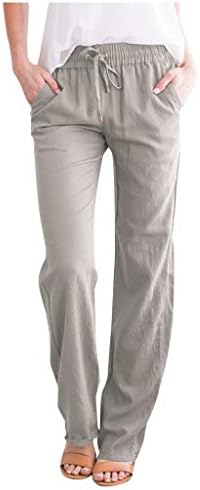 Ležerne ljetne pamučne lanene pantalone za žene široke pantalone sa džepovima široke čiste boje pantalone sa ravnim nogama na plaži