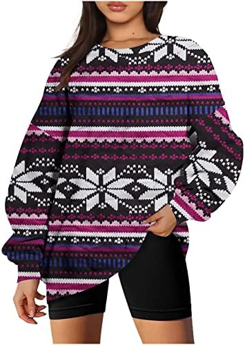 Ženska dukserica okruglog vrata Casual karakteristike Print Dugi rukav pulover Tops lagana dukserica labave bluze