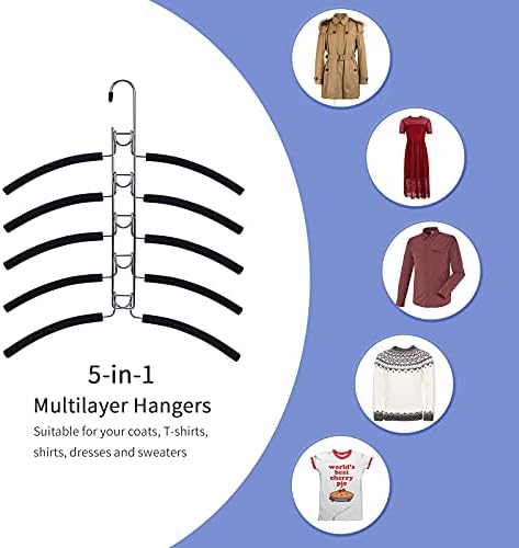Priroda Smile 5 u 1 Viseća za džemper protiv klizača, višeslojni majica Torber stalak za odjeću, teški metalni čuvar za pohranu za skladištenje