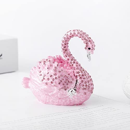 Ingbear Pink Swan figurine sa šarkim kutijama sa šarkama, jedinstveni poklon za majčin dan, ručno pozlaćena emajlirana nakita, životinjski