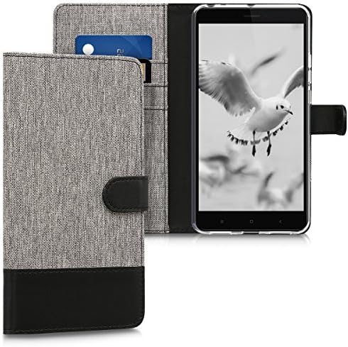 kwmobile torbica za novčanik kompatibilna sa Xiaomi Mi Max tkaninom od 2 kućišta i preklopnom presvlakom za telefon od umjetne kože-Siva / Crna