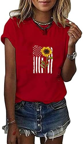 Ženske kratke rukave Tunic vrhovi Dan neovisnosti Ispiši Dressy Pulover Ljeto labavo Ležerne prilike za bluzu majice