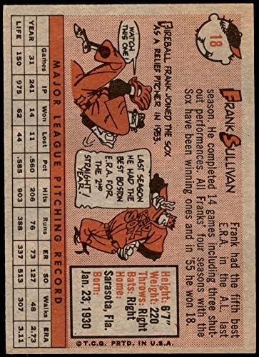 1958 FAPPS # 18 Frank Sullivan Boston Crvene sox Dean kartice 5 - Ex Red Sox