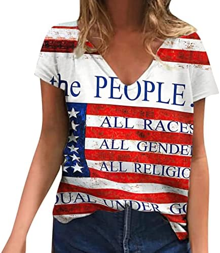 Mock vrat Dugi rukav vrhovi za žene Žene Američka zvijezda Zastava Top Shirts V vrat seksi košulja modni kratki rukav