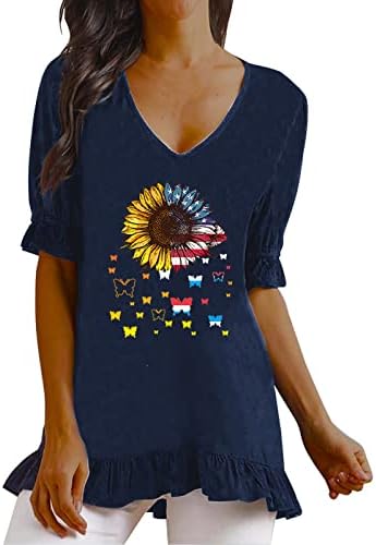 4. jula majice za žene kratki rukav o-izrez majica američka zastava zvijezde prugaste Patriotske majice tunike