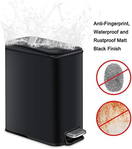 H + lux tanak mala kupaonica može sa poklopcem mekanim zatvaračem, crna mala kanta za smeće za kupaonicu sa uklonjivim unutrašnjim otpadom, pravokutna stopala za smeće kante za smeće, 5l / 1.3gal