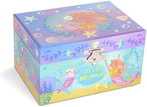Glazbena kutija za viljuškarca sa sirena, gold folic dizajn paketa sa devojkom muzičkim nakitom za skladištenje sa predenju jednoroga, sjajni dizajn Rainbow i Stars
