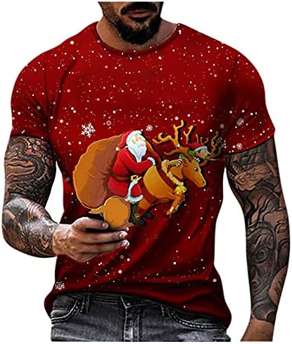 XZHDD božićne majice za muške, vojnik kratki rukav 3D Xmas Santa Claus Print Crewneck Tee Tops WorkTout Ležerne majice Dugi rukavi