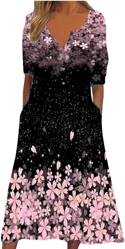 Maxi haljina za žene ljetni kratki rukav na dugmad duga haljina trendi cvjetni Print Casual labavi sarafan sa džepovima