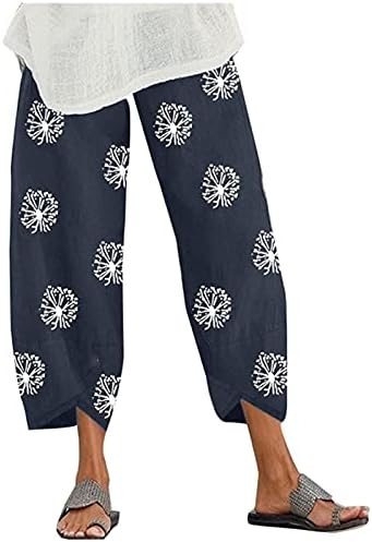 Pamučne posteljine kapri hlače ženske za žene Ljetne casual capri pantalone s džepovima labave fit boho udobne pantalone na plaži