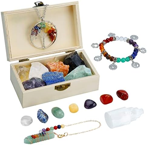 18 kom. Prirodni iscjeljivanje Crystal Crystals postavljen s poliranim i grubim draguljima, selenitnim kulom, klatno, drvećem ogrlice