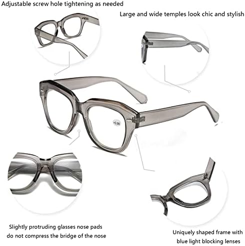 Hubeee 3 Pack Retro prevelike naočale za čitanje za žene Plavo blokiranje računara Čitači računara Slatke modne dame naočale sa naočalama