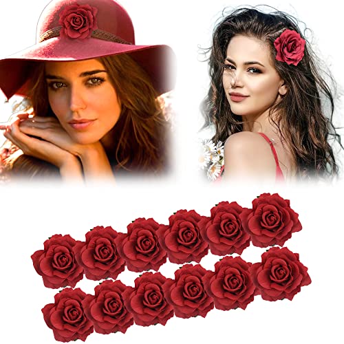 12kom tamnocrvena ruža kopče cvijet igle za kosu Rose broš cvjetne kopče tkanina Rose Flowers hair Clips Meksički Hair Flowers Pin