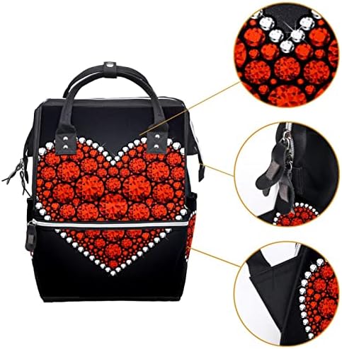Guerotkr putnički ruksak, ruksak pelena, ruksak pelena, crveni ljubavni srčani valentinski crni uzorak