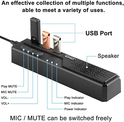 aireart računarski zvučnik sa mikrofonom, USB-čvorištem,PC zvučnici sa USB napajanjem za timove i Zoom sastanke i online učenje, zvučnik sa 3,5 mm priključkom za slušalice,žičana zvučna traka računara