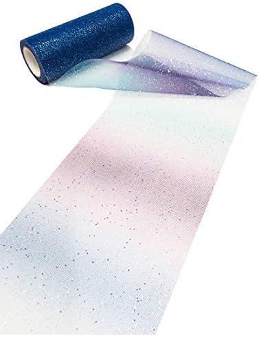 Lauthen.S Rainbow Glitter Tulle Rolls, dekorativna tulle Fabric Roll 6 x 10 metara plava svjetlucava boja tkanina traka za stolnu