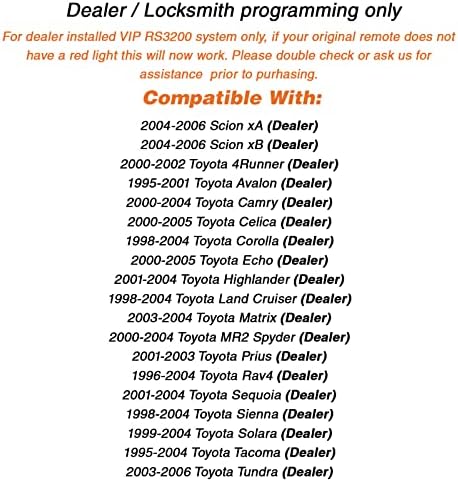 Za 98-05 Toyota Scion daljinski privjesak za ključeve bez ključa 2btn BAB237131-056, 08191-00922