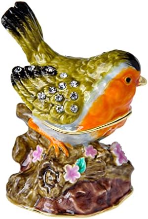FJ Fengzhijie Trinket Box sakrila Robin Bird Figurine Zlatni emajlirani kristal smeđi ukras, pokloni za ljubitelje ptica