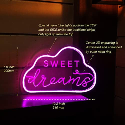 NOXTROND Cloud Sweet Dreams neonski znak, USB 3d Art Sweet Dreams Cloud LED neonska noćna svjetla znak za spavaću sobu, uređenje doma,